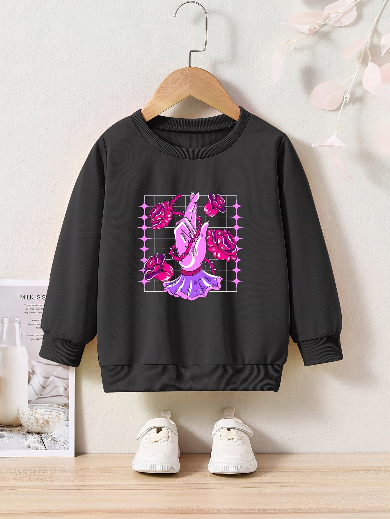 Toddler Kids Cartoon Flower Finger Print Casual Sweatshirt