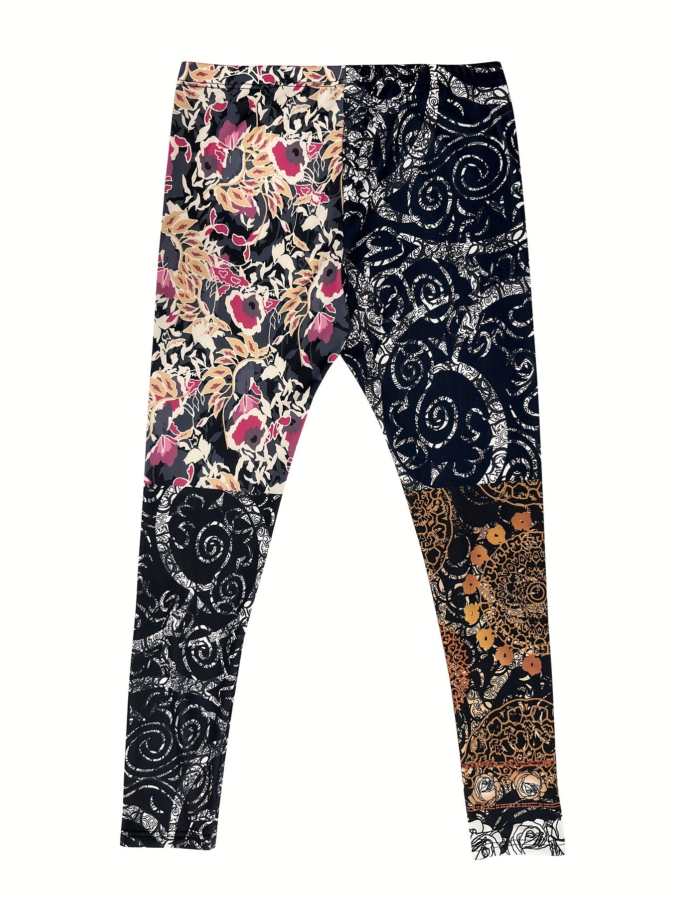 Women's Plus Baroque Floral Print High Stretch Retro Leggings