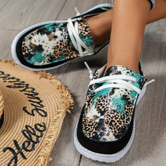 Leopard & Floral Pattern Flat Shoes Slip On Casual Lightweight Women's Shoes