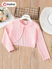 Kid Girl Cardigan Comfort Fit Bowknot Waffle Long Sleeve Jacket Cardigans