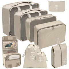 9pcs Travel Packing Bags Luggage Tote Bags With Shoe & Toiletry Bag