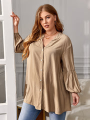 Casual Blouse Women's Plus Solid Lantern Sleeve V Neck Top