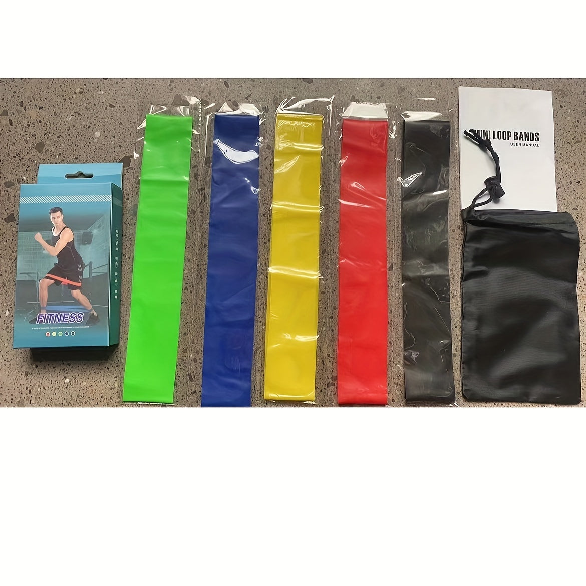 5pcs Yoga Elastic Stretching Belt With Storage Bag TPE Fitness Resistance Belt
