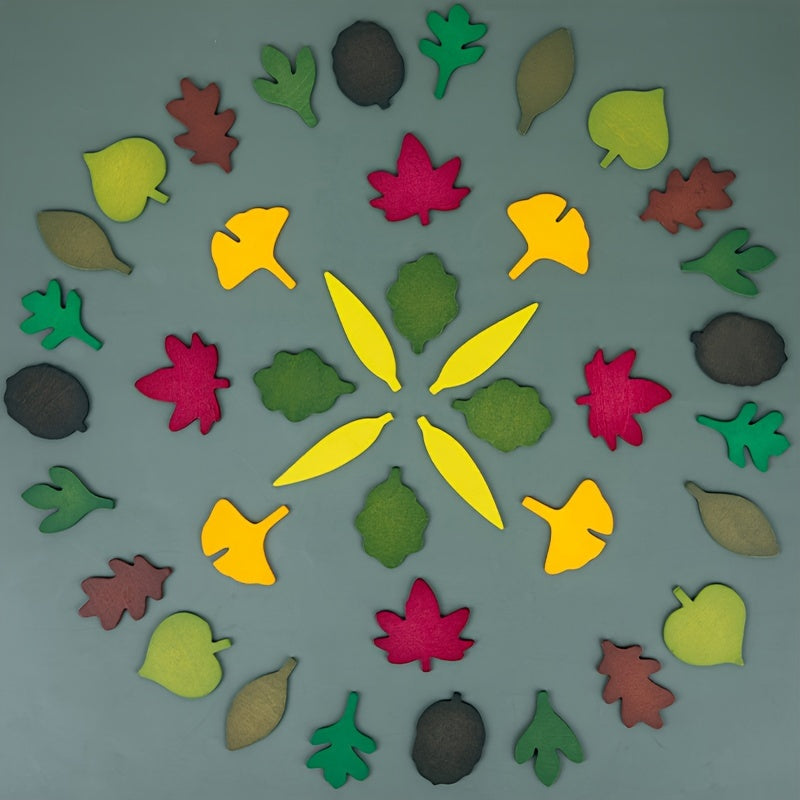 Wooden Leaf Shapes Puzzle Set for Kids Natural Wood Toy Educational Activity