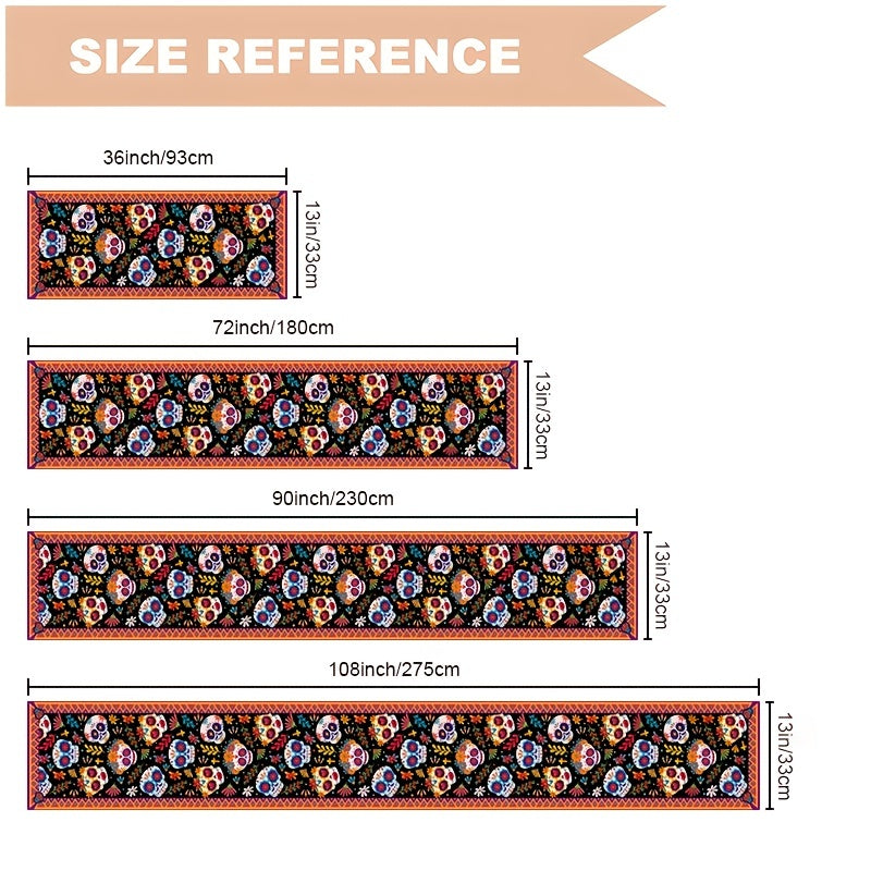 Mexican Style Skull Linen Table Runner Halloween Decor