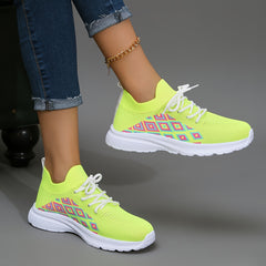 Women's Block Argyle Pattern Lace up Mesh Sneakers