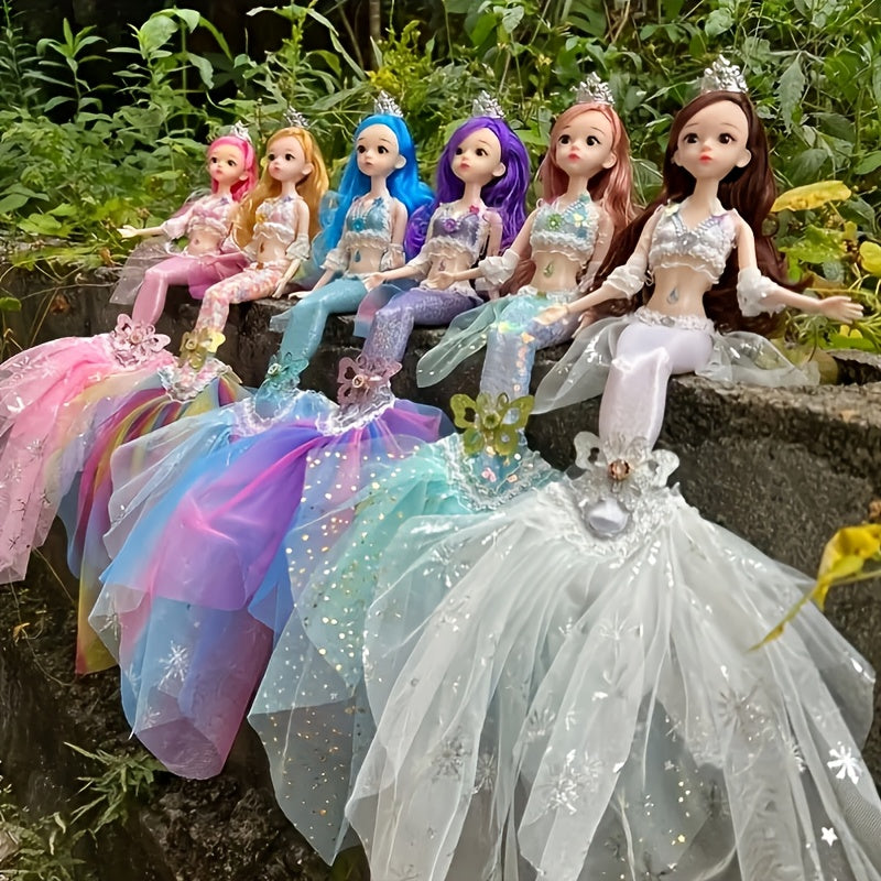 2pcs Mermaid Princess Dolls 17.7inch 3D Eyes Wedding Dress ABS Material