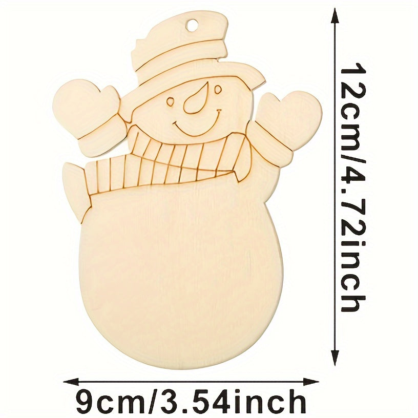 10pcs Snowman Christmas Decoration DIY Hand-painted Wooden Chips Blank Pendant