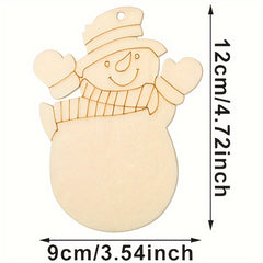 10pcs Snowman Christmas Decoration DIY Hand-painted Wooden Chips Blank Pendant