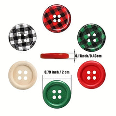 60pcs Christmas Wooden Buttons 6 Colors Lattice Craft Buttons