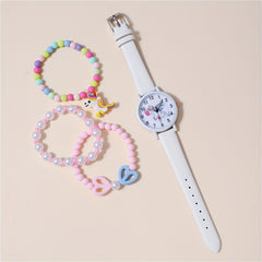 Unicorn Pattern Belt Watch & 3 Bracelets Set