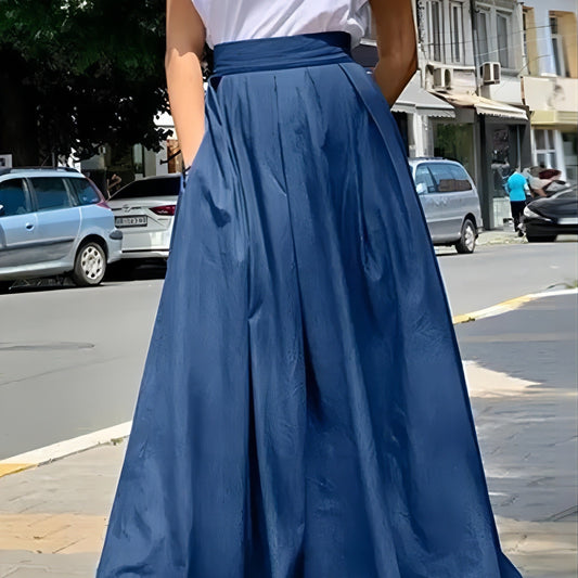 Solid High Waisted Maxi Skirt with Pockets