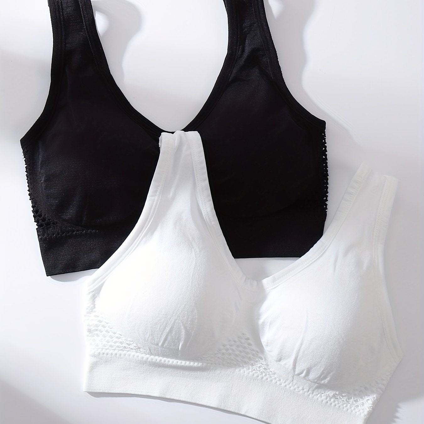 2pcs Wireless Sports Bras Hollow Out Breathable Tank Bra Women's Underwear