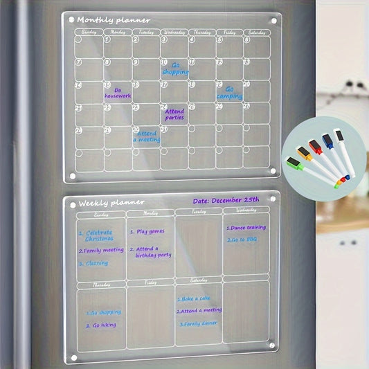 2pcs Transparent Magnetic Refrigerator Board Calendars