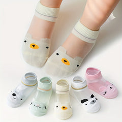 5Pairs Summer Socks Cute Animal Kids Girls Breathable Casual Socks