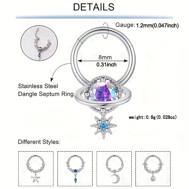 Zircon Inlaid Septum Nose Ring Body Piercing Jewelry
