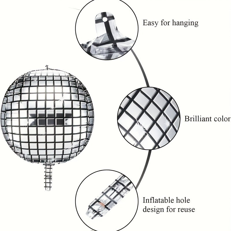 2 Pcs Laser Silvery Golden 4D Ball Aluminum Film Balloon Disco Party Balloon