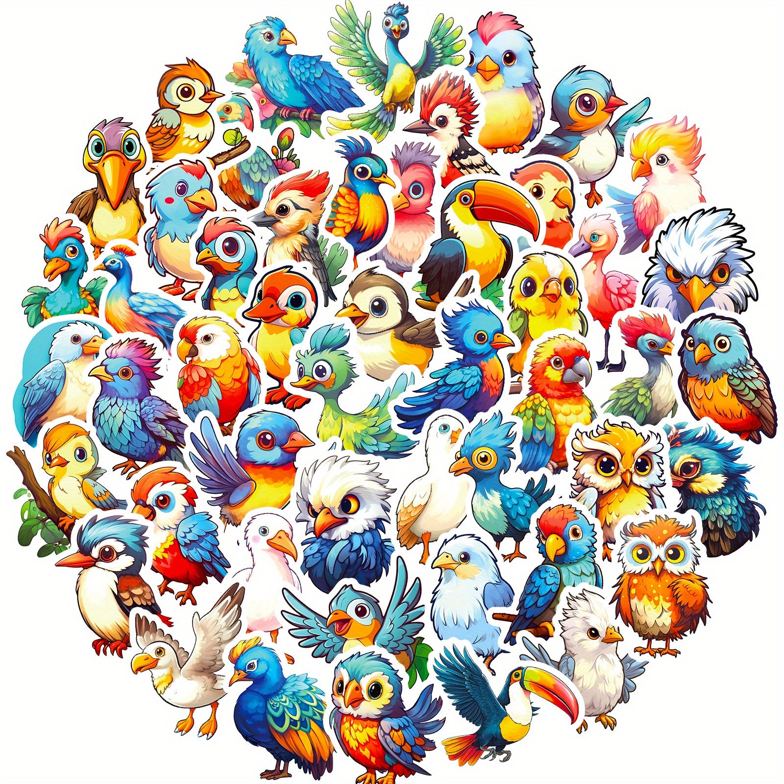 50pcs Bird Words Sound Stickers Owl Parrot Cartoon Vinyl Waterproof Stickers
