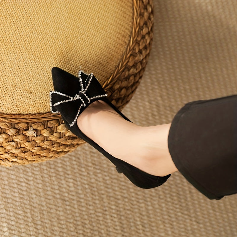 Rhinestone Bow Stiletto Heels Pointed Toe Work Pumps Dress