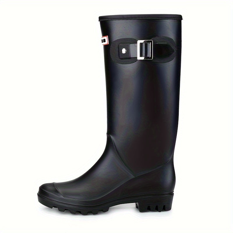 Women's High Top Buckle Rain Boots Waterproof & Wear Resistant