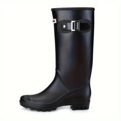 Women's High Top Buckle Rain Boots Waterproof & Wear Resistant