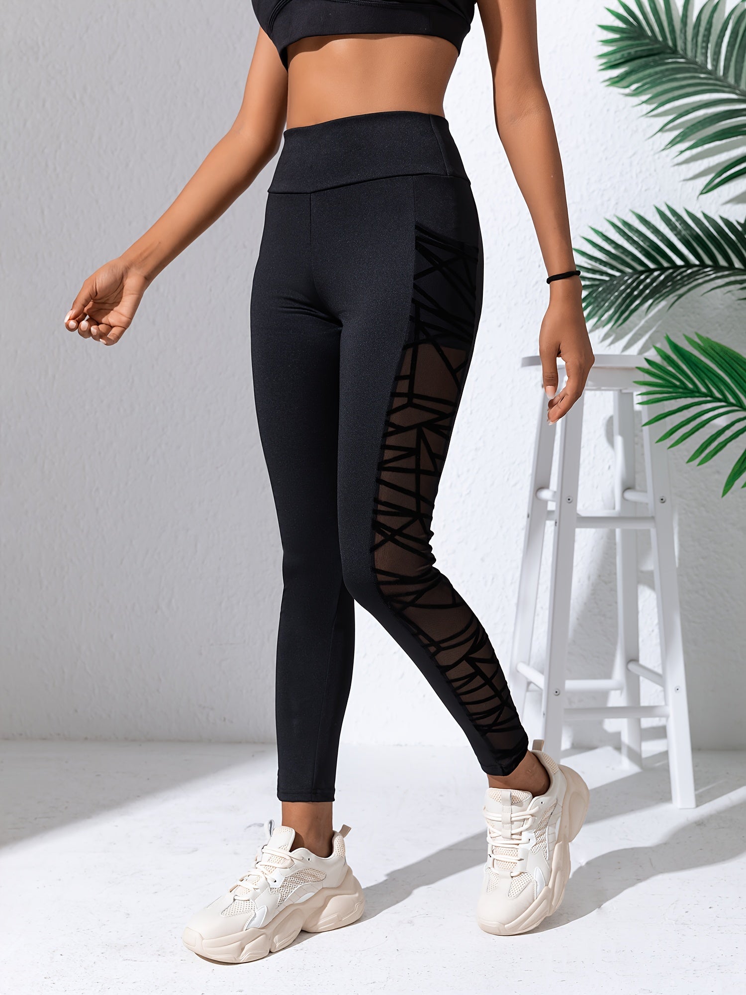 Mesh Contrast Yoga Pants High Stretch Leggings