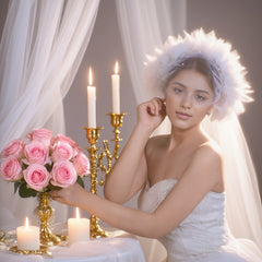 Sweet Lace Bridal Veil with Beaded Embroidery