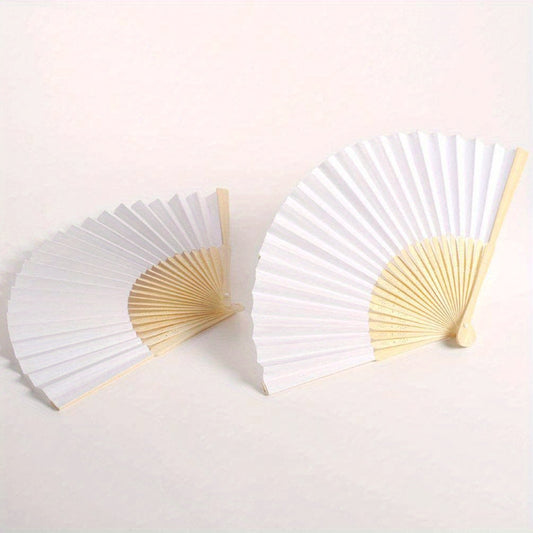24pcs Paper Fans with Bamboos for Wedding Party Home