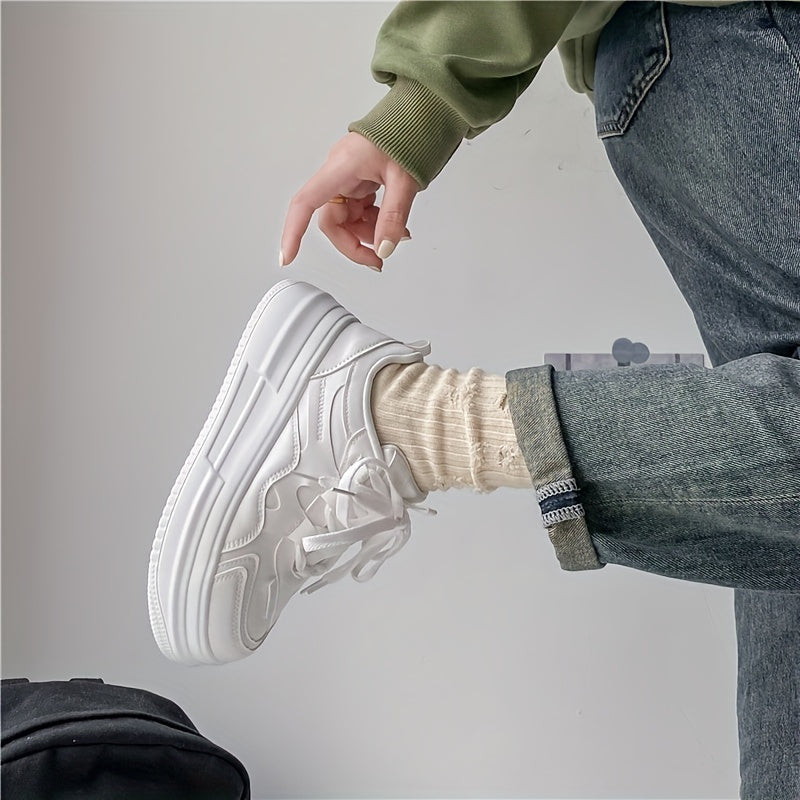 Women's Platform Skate Shoes Round Toe Lace Up Low Top Sneakers