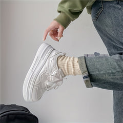 Women's Platform Skate Shoes Round Toe Lace Up Low Top Sneakers