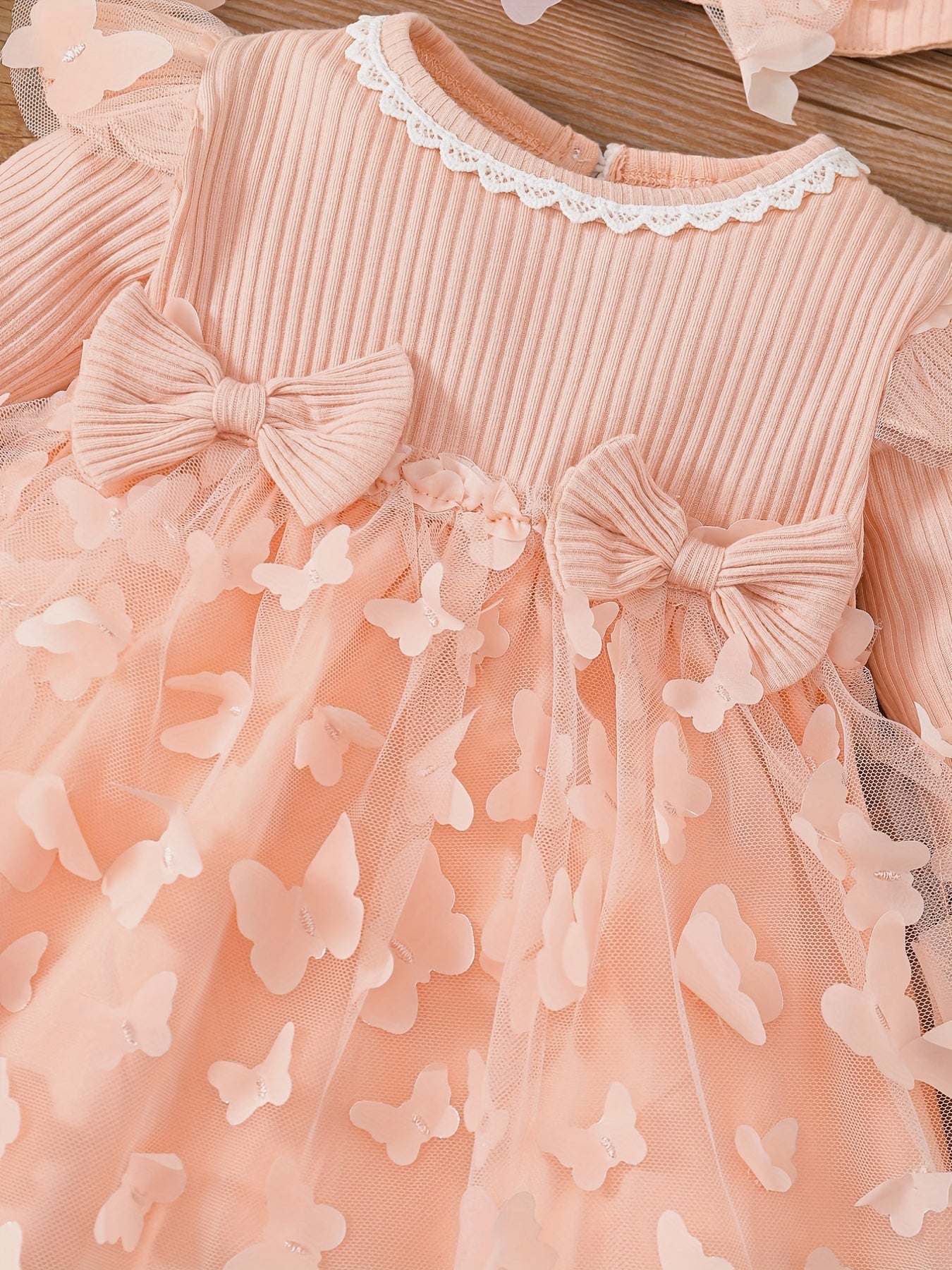 2pcs Baby Girls Butterfly Long Sleeve Dress & Headband Set