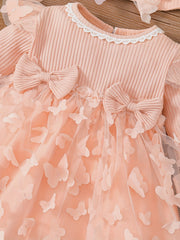 2pcs Baby Girls Butterfly Long Sleeve Dress & Headband Set