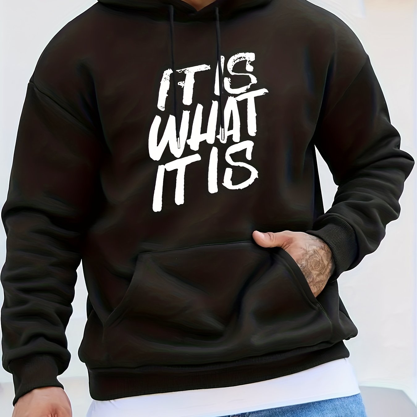 IT IS WHAT IT IS Print Hoodies For Men Graphic Sweatshirt With Kangaroo Pocket