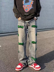 Creative Street Style Embroidered Baggy Jeans for Men