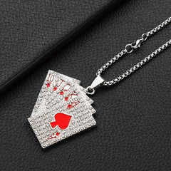 Hip hop Style Poker Card Pendant Necklace Punk Stainless Steel Jewelry