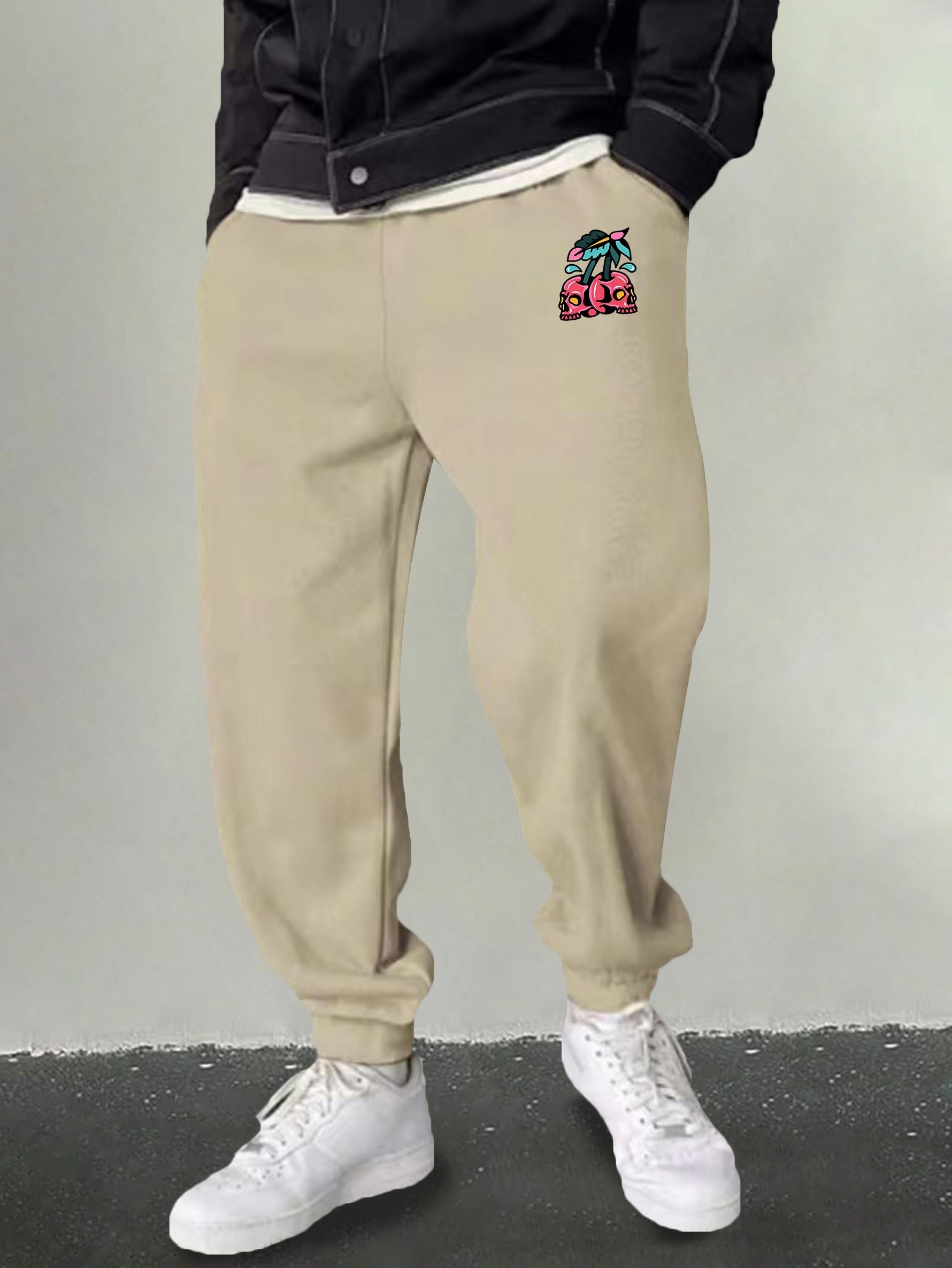 Men's Cartoon Skull Print Joggers Casual Stretch Sports Pants