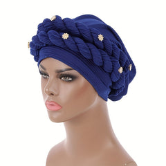Twisted Braided Turban Cap Sapphire Pre tied Crinkle Head Wrap Elastic