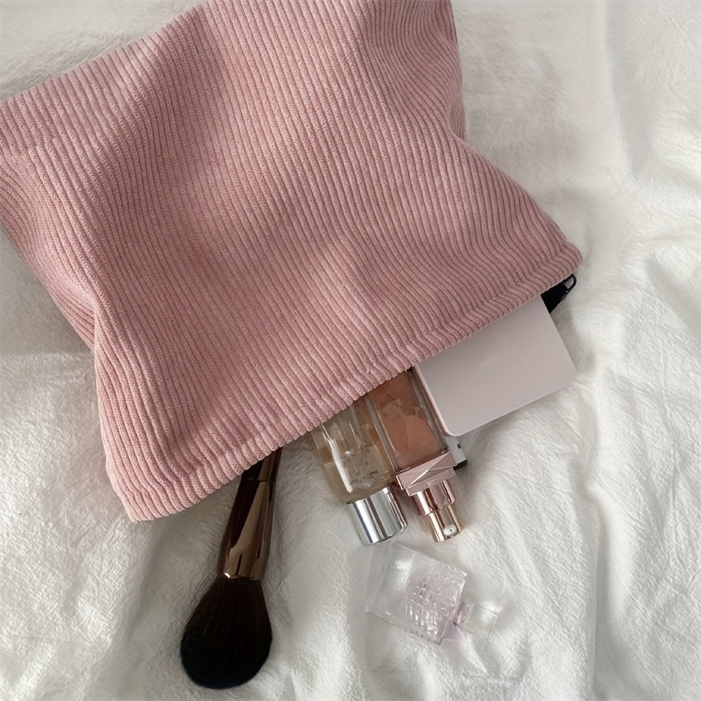 Solid Corduroy Makeup Bag for Traveling