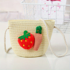 Girls Strawberry Carrot Woven Shoulder Bag Coin Purse Crossbody Bag