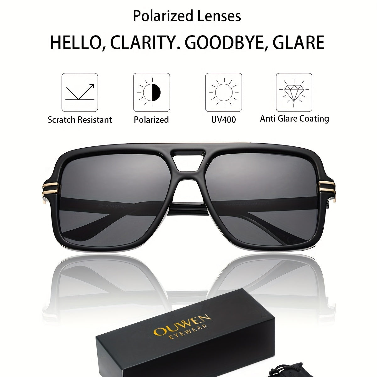 OUWEN Retro Oversized Square Pilot Polarized Men's Sunglasses