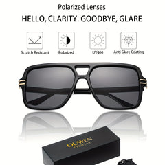 OUWEN Retro Oversized Square Pilot Polarized Men's Sunglasses
