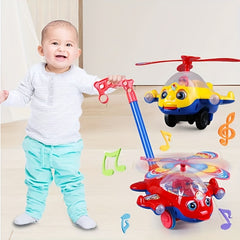 Kids Hand Push Cart Toy Baby Walker Aircraft Cart with Bell Sound