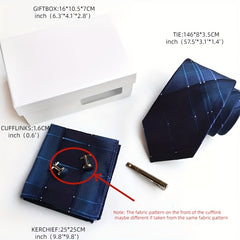 Men's Tie Pocket Square Cufflinks Set in 1200 Stitch Jacquard Fabric