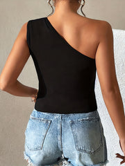 One Shoulder Tie Front Tank Top Summer Sleeveless Top
