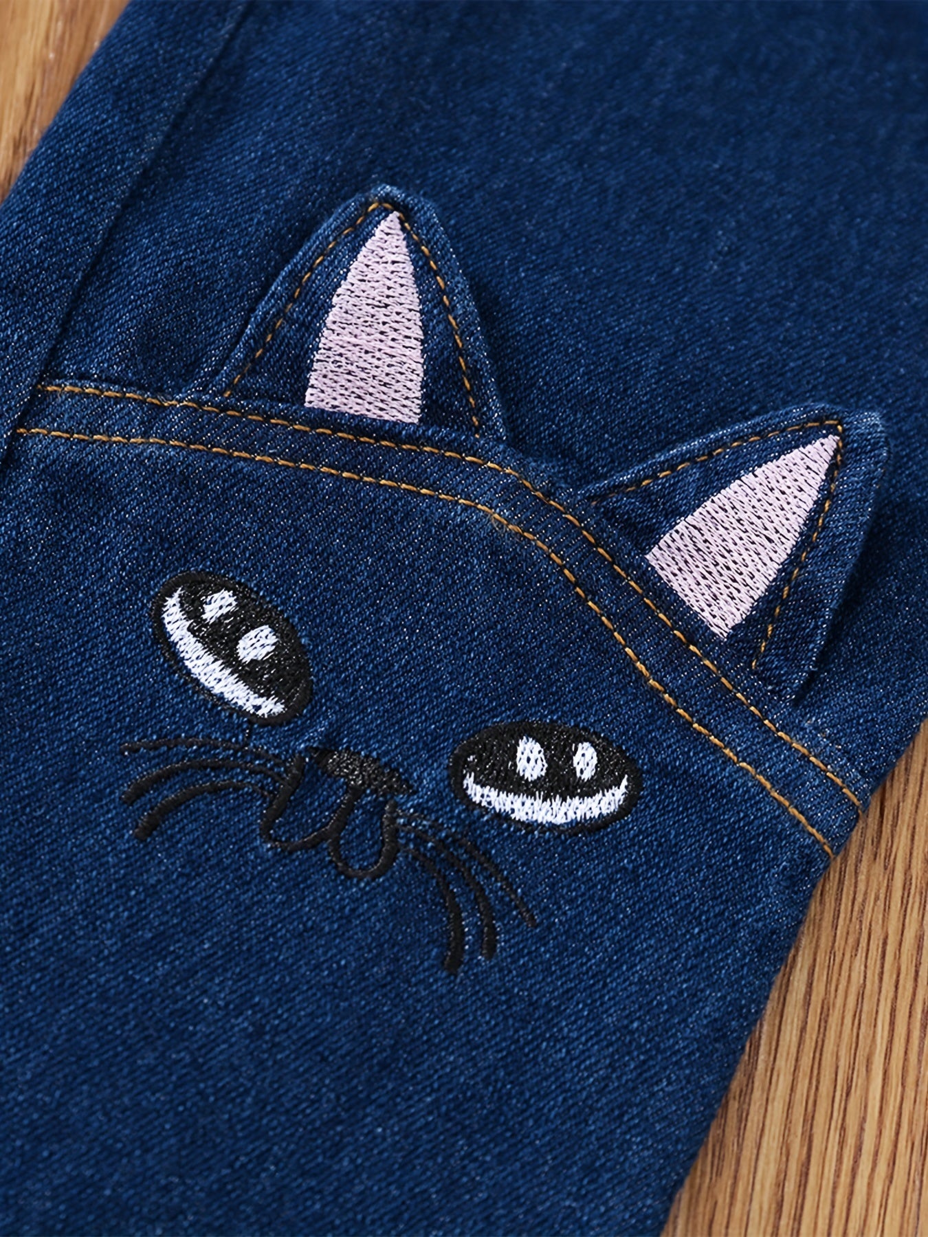 Girls Cartoon Embroidered Denim Trousers