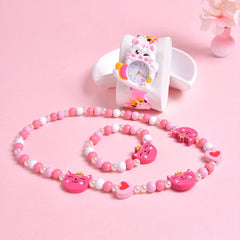 3Pcs Set Cartoon Cat Silicone Girls' Watch Big Eyed Kitten Wristwatch