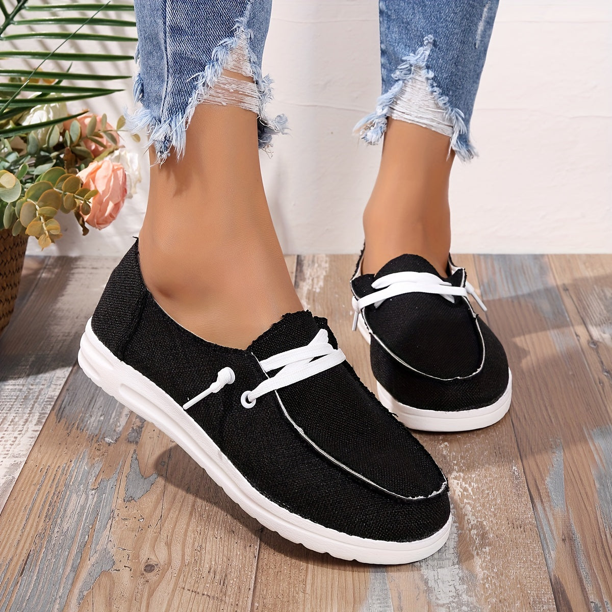 Women's Casual Lace Up Flat Loafers Canvas Shoes