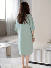 Heart Print Nightdress Short Sleeve Crew Neck Women's Sleepwear