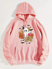Halloween Print Kangaroo Pocket Hoodie Women's Sweatshirt