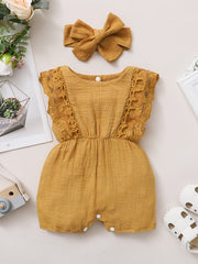 2pcs Baby Girls Lace Sleeveless Romper & Headband Set